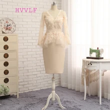 HVVLF Формальные платья знаменитостей Оболочка v-образным вырезом с длинными рукавами Кружева Цветы короткий спереди длинный сзади знаменитые платья для красной дорожки