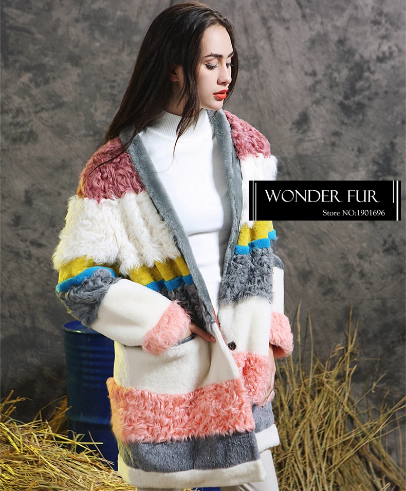 Дизайн, разноцветное Полосатое пальто из овечьей шерсти, длинная одежда для леди, хорошее качество, Двустороннее пальто из мериносовой шерсти
