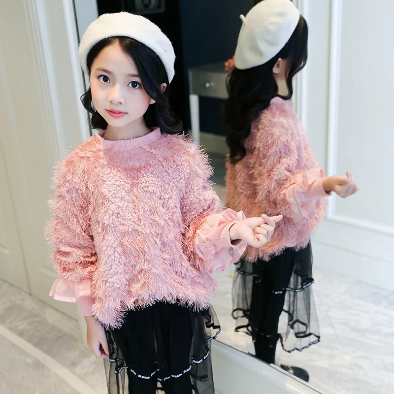 

school big kids fleece sweatshirts hoodies girl sweatshirt autumn winter long sleeve pink black outwear tops children clothes