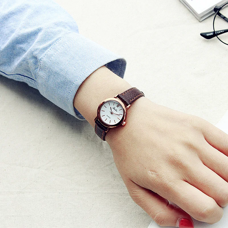 

Top quality stainless steel Korean Edition ladies watches leather quartz womens wristwatches lovers gift