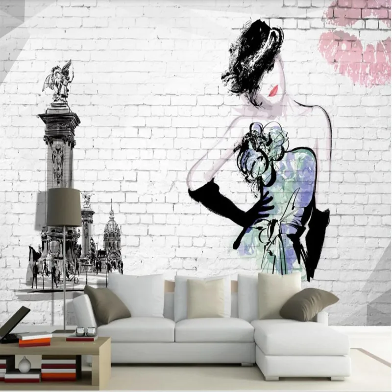 

Wallpaper murals Europe and the United States Nordic hand-painted beauty vintage brick wall background wall