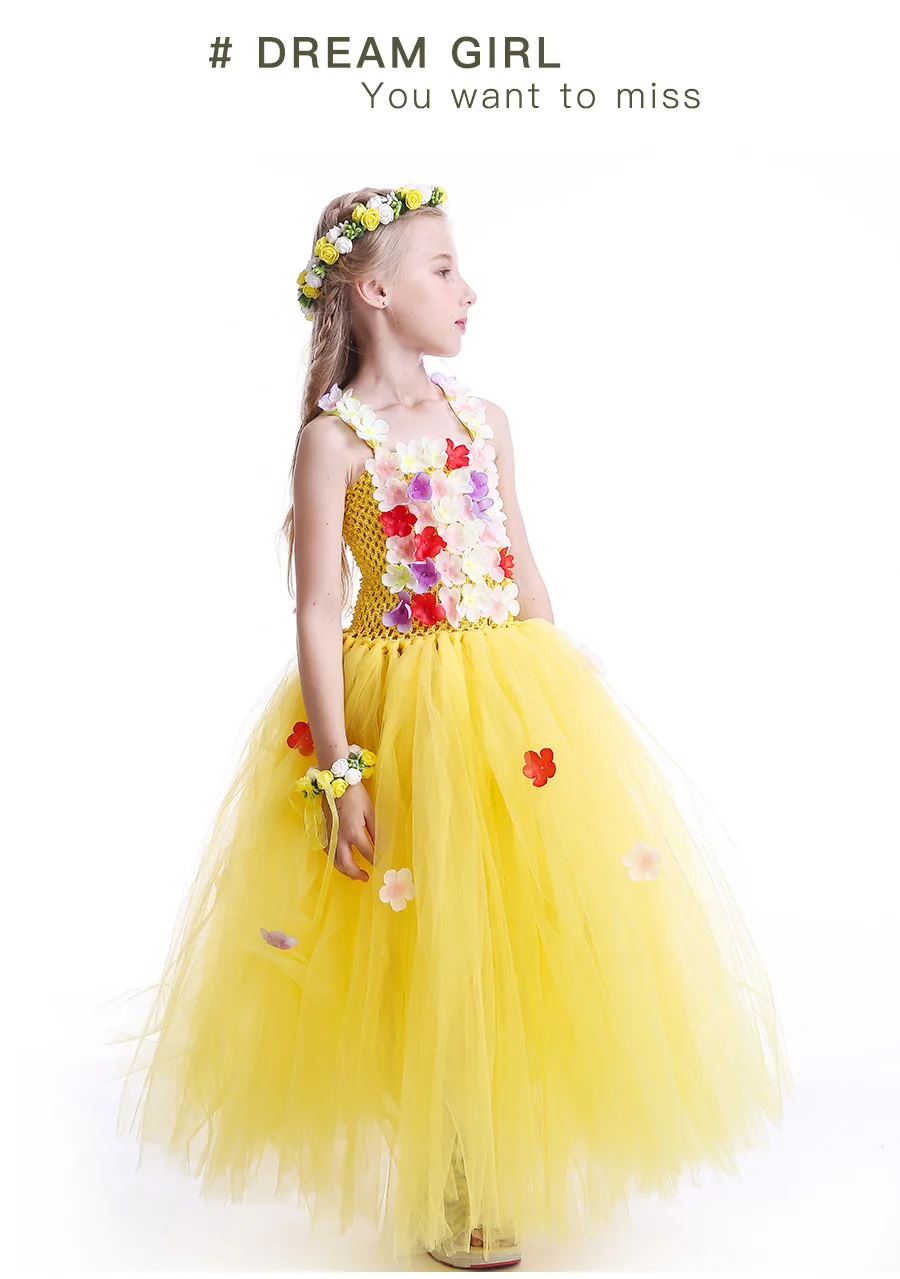 Princess Belle Flower Fairy Tutu Dress Girls Beauty Beast Cosplay Costume Kids Pageant Wedding Purim Ball Gown (5)