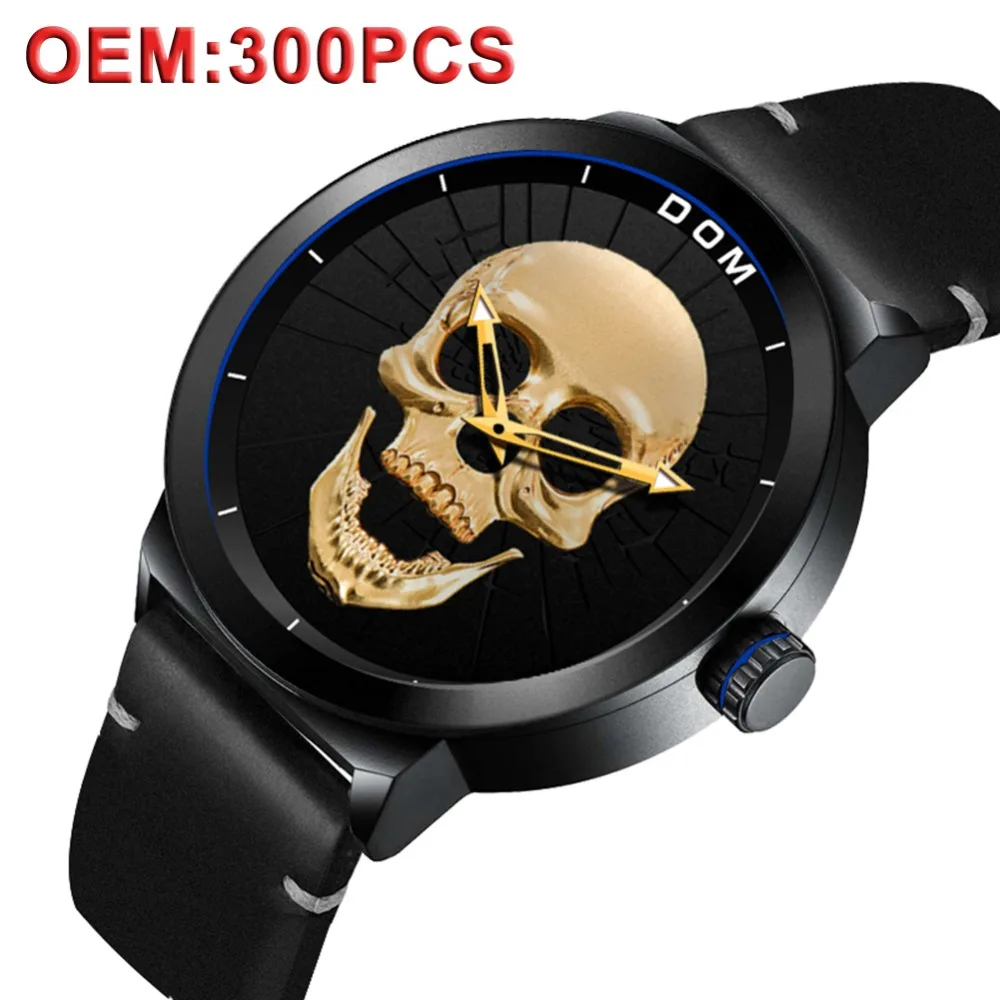 

DOM Customized Your Brand Male Unique Design Skull Watches Men Luxury Sports Quartz Leather Wrist Watch Men relogio masculino