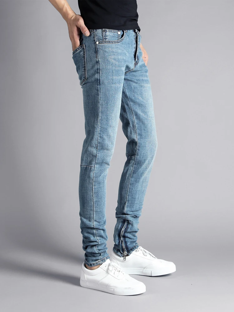 Fashion Streetwear Men Jeans Blue Color Ankle Zipper Skinny Jeans For Men Elastic Denim Pants hombre Hip Hop Jeans homme