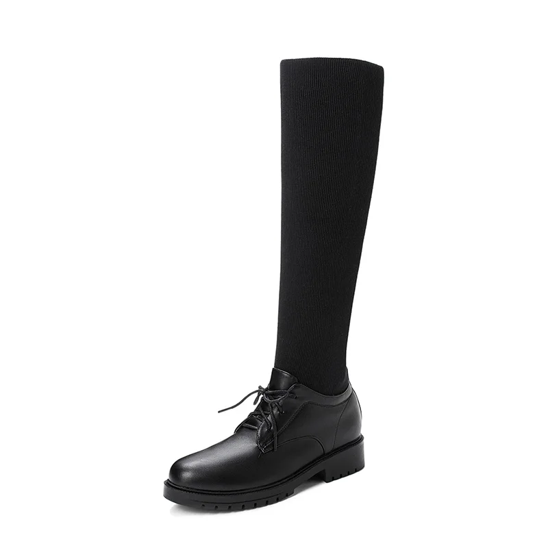 

NASBAVI Elastic Knee Boots Women Socks Black Boots Long Thigh High Slim Knitting Boots Sneakers Multiple Wearing Methods