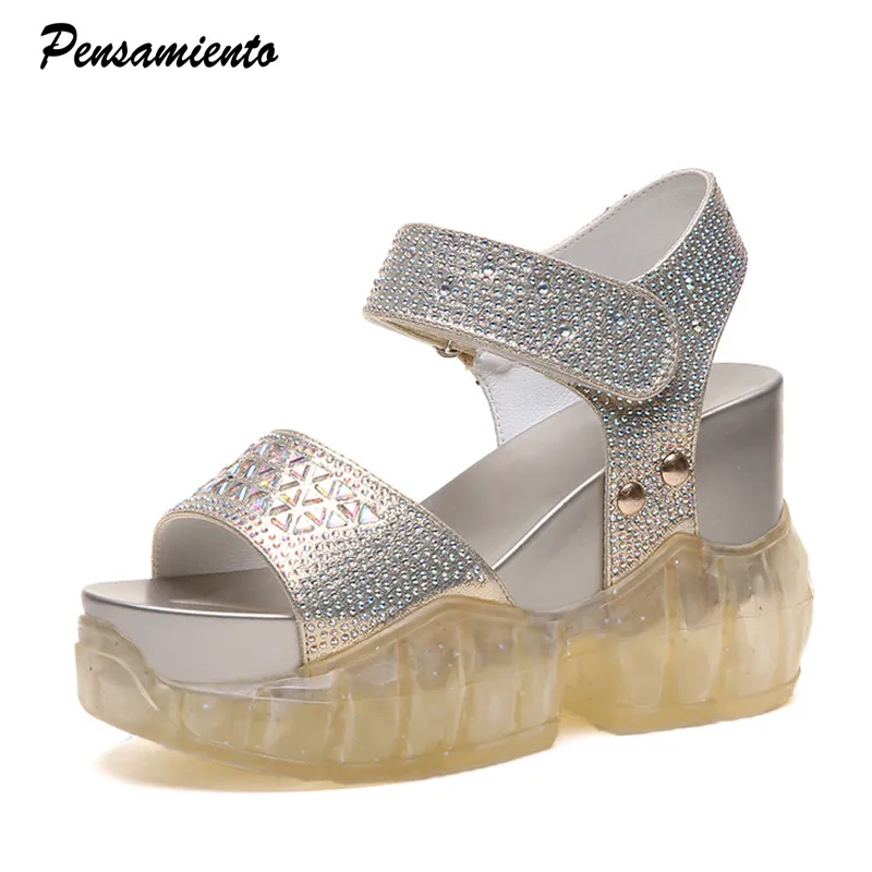 Summer Glitter Rhinestone Women Sandals Transparent