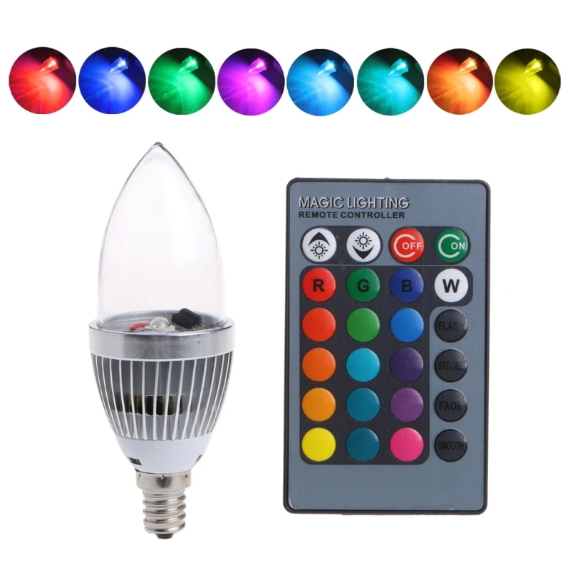 E12/E14 3 Вт RGB светодиодные лампы 15 видов цветов Лампа для свечей с пультом