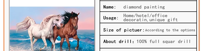 wholesale diamond painting two stallion on the beach diamond embroidery horses animal beads sewing cross stitch home decoration1043_02