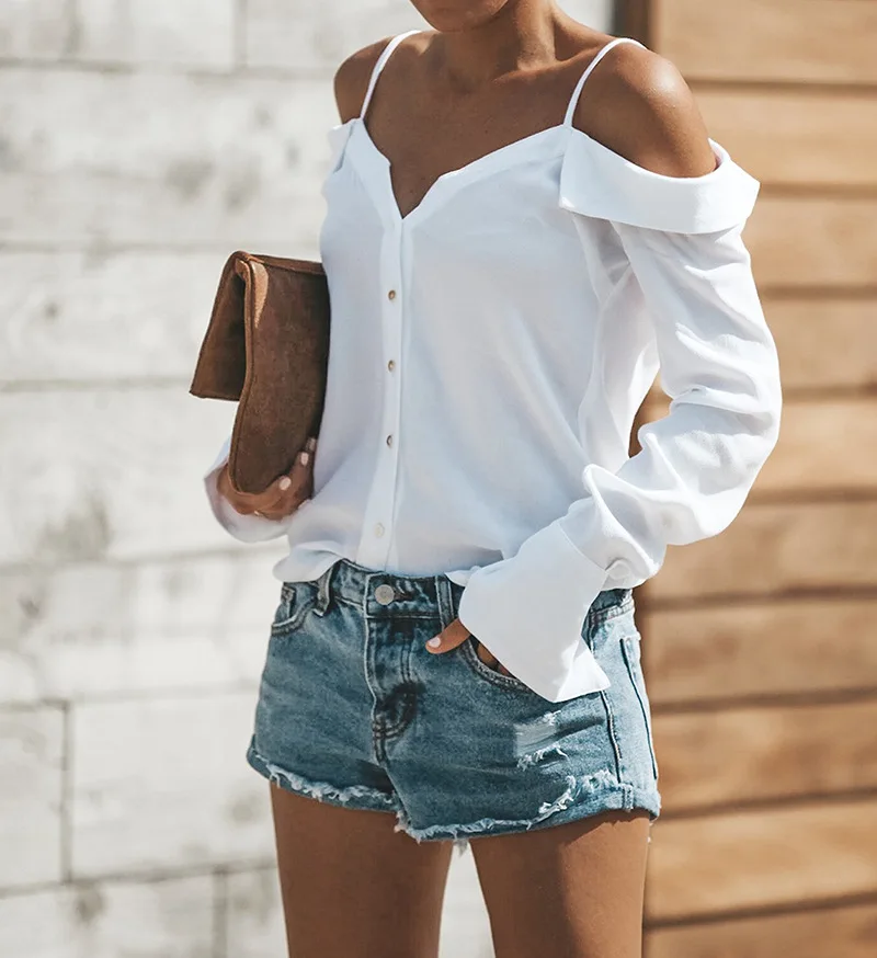 

tshirt women new 2019 long sleeve off shoulder solid color summer fashion backless button V-neck womens t shirt vestidos ONY0983