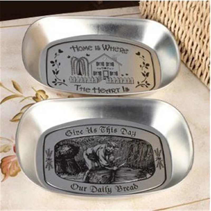 Hot Kitchen Tinplate Metal Vintage Flat Plate Oval Shape European Style