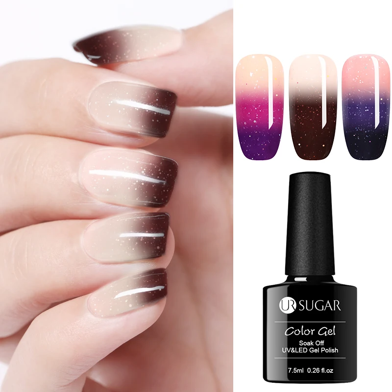 

UR SUGAR 7.5ml Thermal Gel Polish 3 Layers Holographic Glitter Temperature Color Change Soak Off UV Gel Nail Varnish