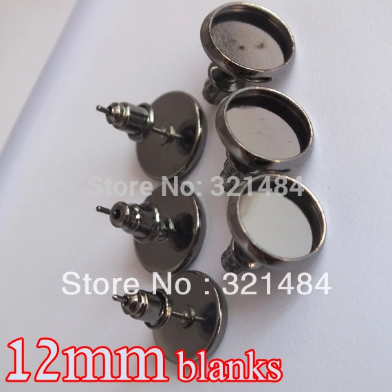 

gunmetal black 200pcs 12mm earring cabochon cameo setting earring blanks post with stoppers studs diy jewelry making findings