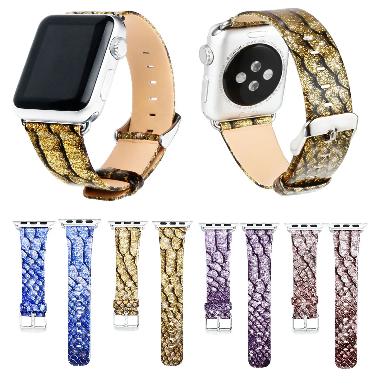 DAHASE Блестящий ремешок на запястье для Apple Watch модный кожаный с узором под змеиную