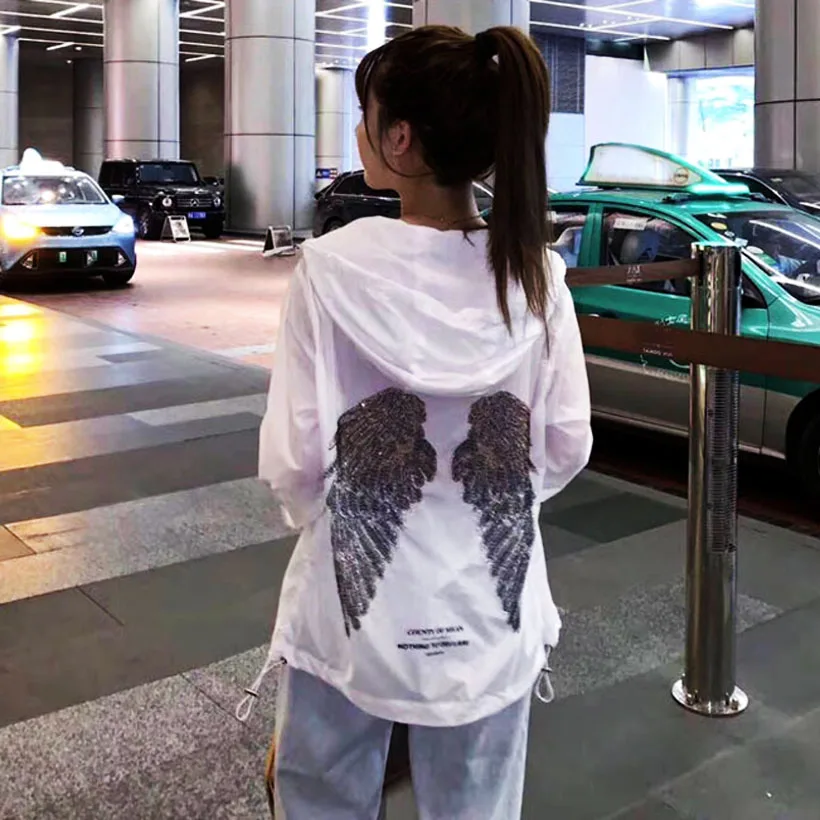 

2019 New Marcelo Burlon Jacket Thin Sun Protection Jacket High Quality Diamond Sequins Decorate Fashion Marcelo Burlon Hoodie