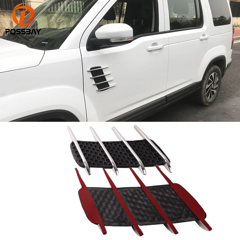 

POSSBAY Universal ABS Car Decoration 3D Shark Grilles Air Flow Fender Sticker Car Side Door Stickers Intake Turbon Bonnet Vents