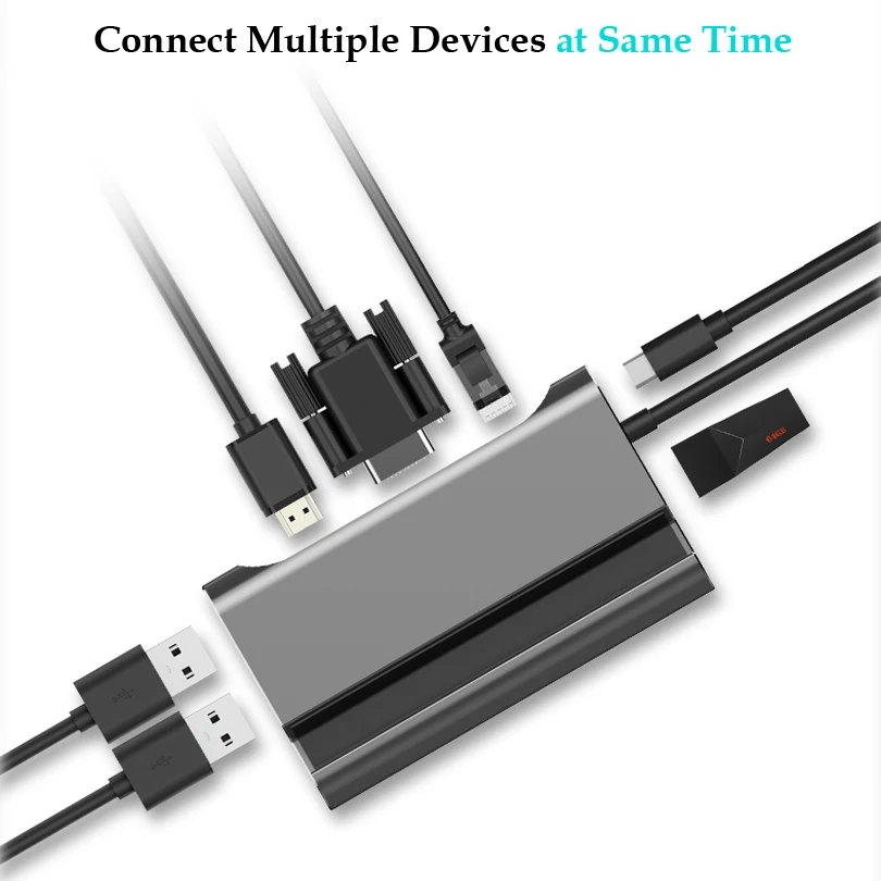 7-в-1 Алюминий Тип usb-c док-станция для USB-C концентратор USB 3,0 HDMI VGA RJ45 PD адаптер для MacBook samsung Galaxy S8/Note8