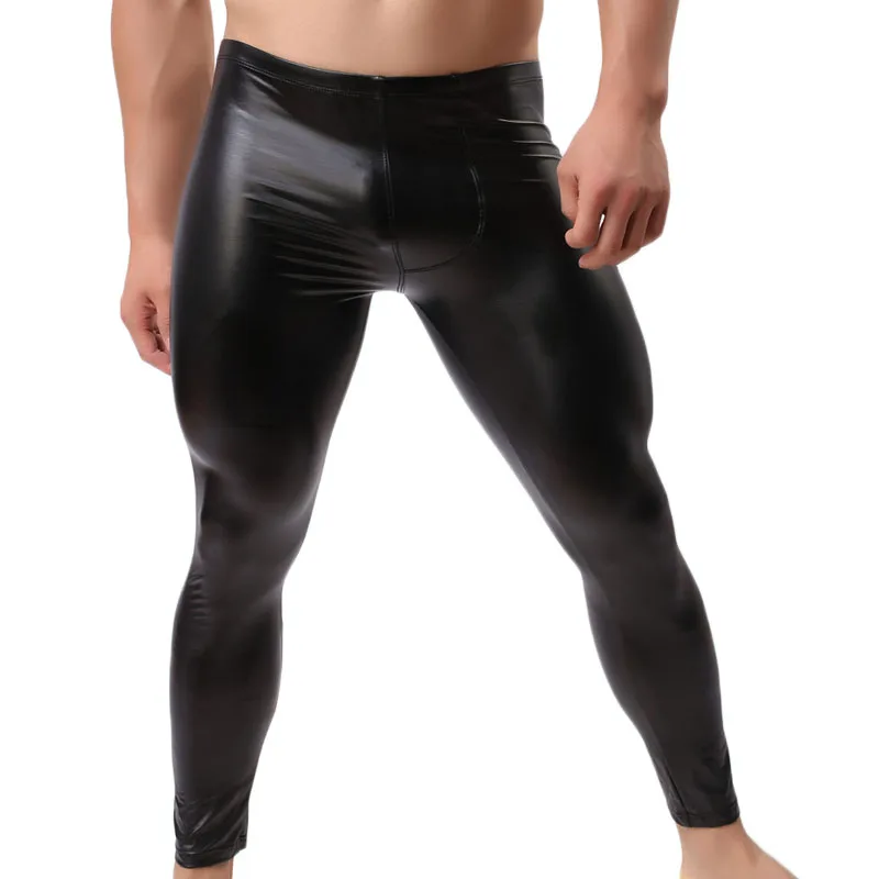 Для мужчин кальсоны Для мужчин s теплые брюки тонкие эластичные линия Мужская Мода Искусственная кожа привлекательное нижнее белье для геев Обтягивающие Леггинсы кальсоны