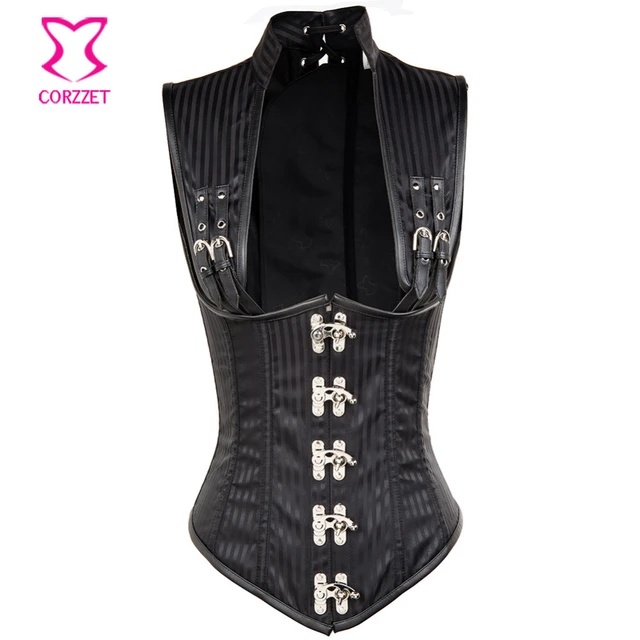 Gothic Steampunk Corset Halter Neck Korsett For Women Outfit Cosplay Retro  Vintage Bustier Boned Synthetic Faux Leather Gorset