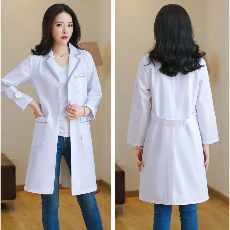 Женское лабораторное пальто с имитацией обертывания, куртка доктора/медсестры/косметолога, медицинская форма с длинными рукавами, зубчатый воротник, платье медсестры