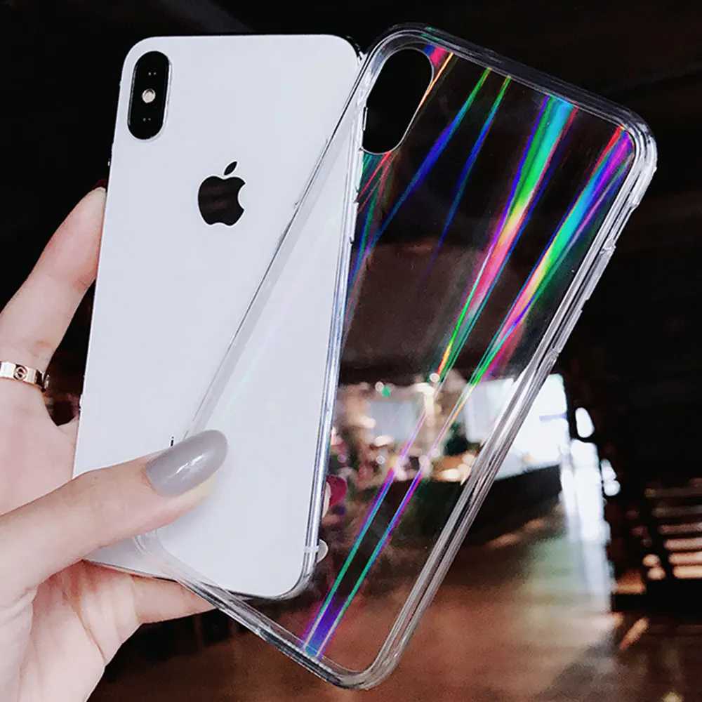 Elecshion градиентные Чехлы для iPhone 7 8 X XS Max Радужный Капа акриловые чехлы для iPhone Xr 8 7 6s 11 pro Прозрачный лазерный чехол