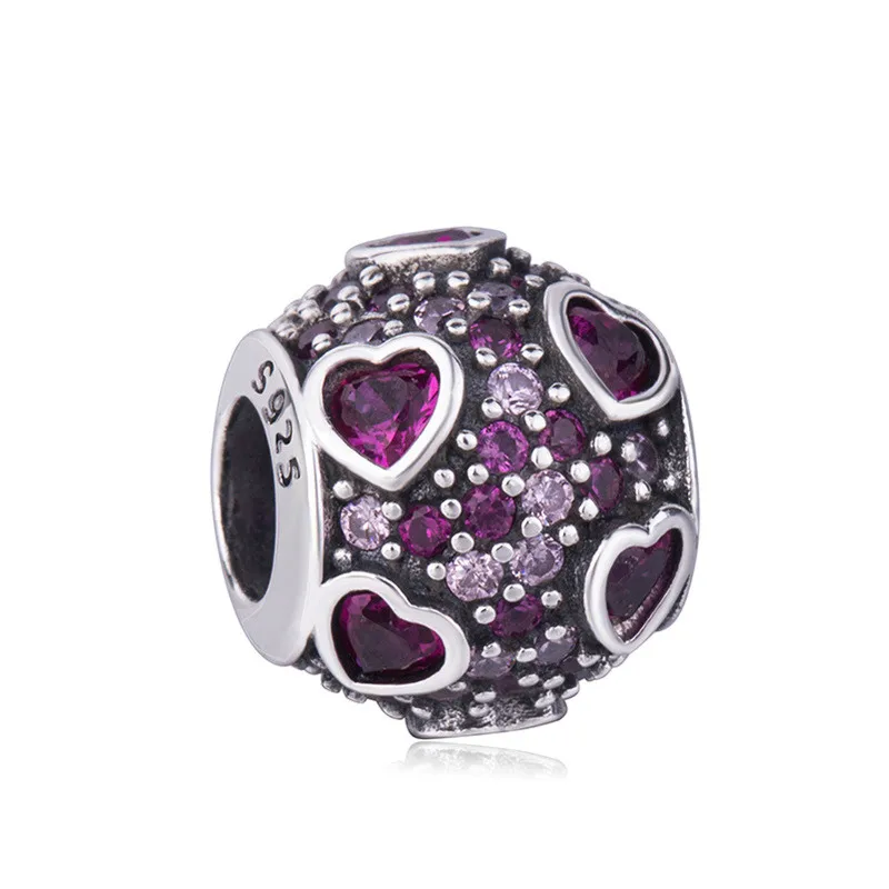 

925 Sterling Silver Charm Faceted Pink & Red Explosion Of Love With Crystal Bead Fit Women Pandora Bracelet & Necklace Jewelry