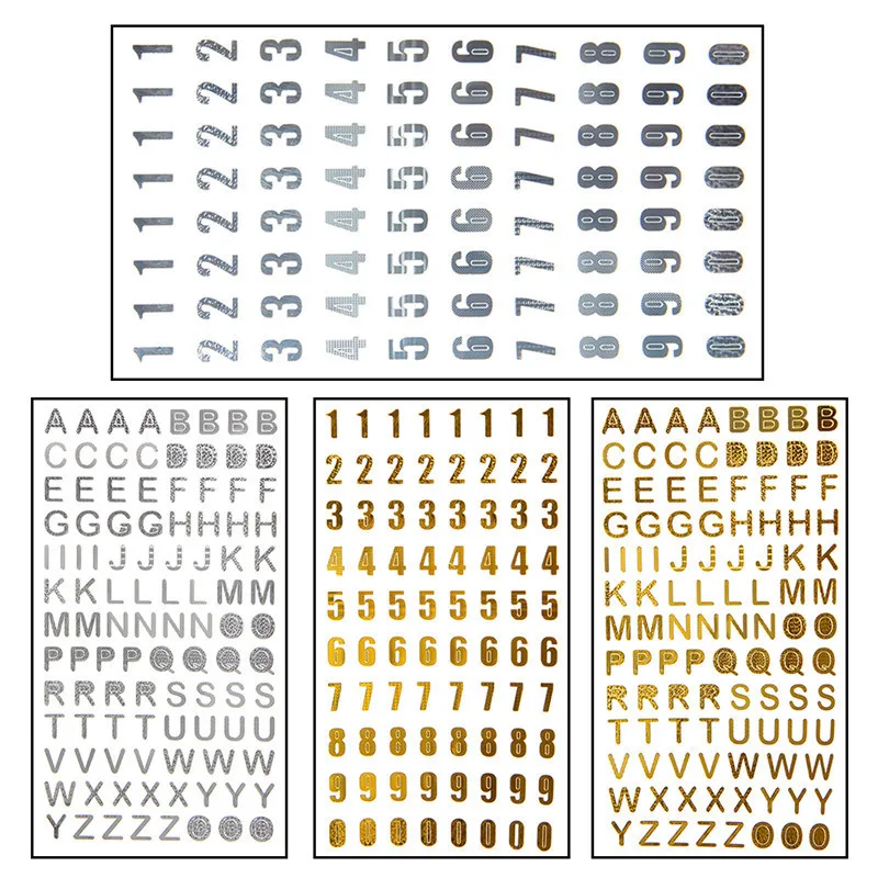 

5PCS Hot Stamping Silver Stickers DIY Scrapbook Photo Album Stickers Alphanumeric Decorative Stickers