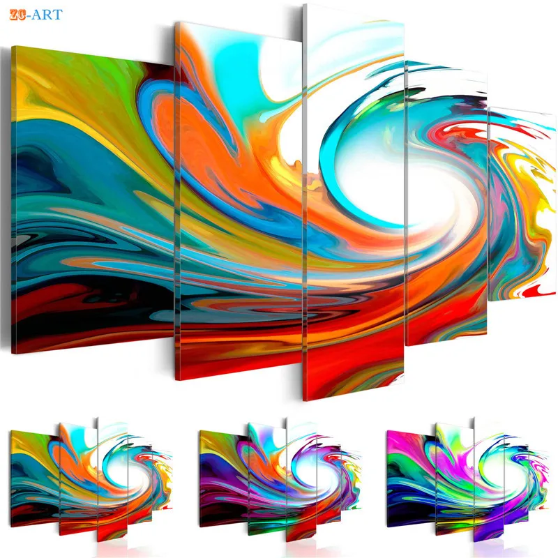 Colorful Abstract Wall Painting 5 Pieces Modern Canvas Art Modular