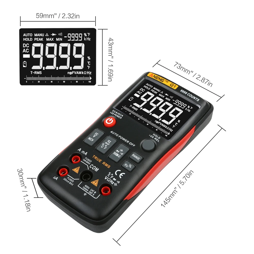 ANENG Q1 мультиметр цифровой True-RMS 9999 тестер digital multimeter транзистор тестер Мультиметр транзисторов указатель напряжения конденсаторов capacitor tester esr метр transistor мультиметор тестор цифровой