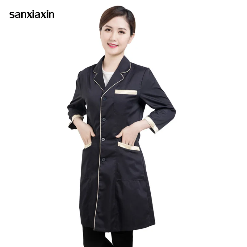 

sanxiaxin Hospital Doctor Slim Multicolour Nurse Uniform beauty uniform black Large code Ladies Medical Robe Medical Lab Coat