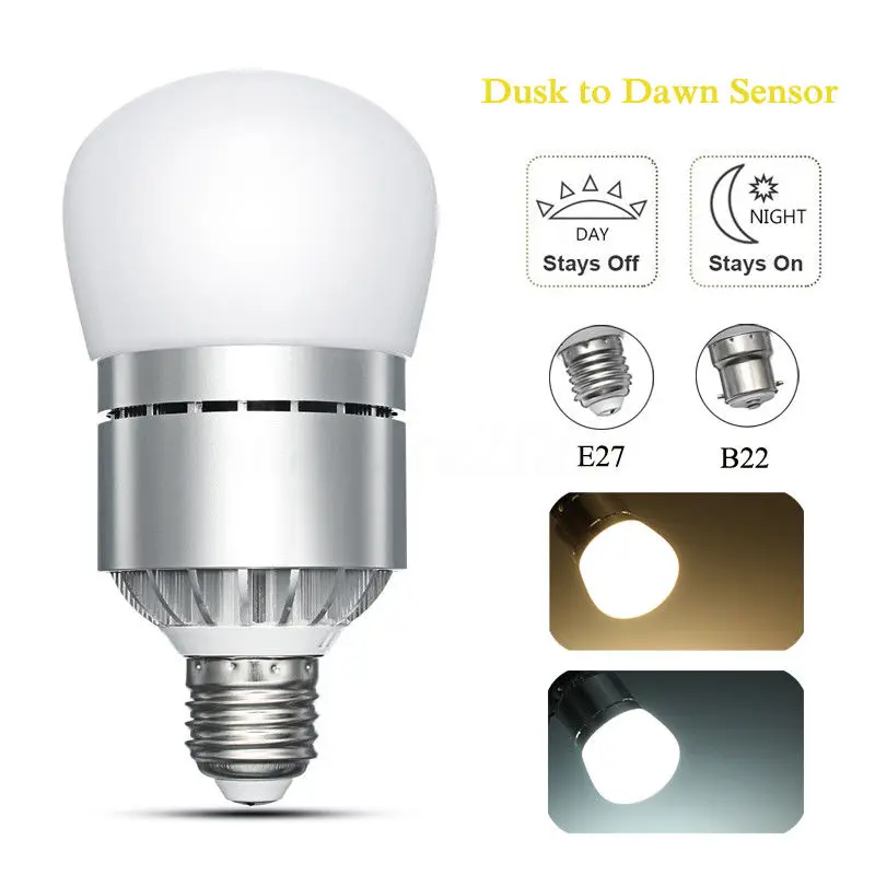 12W AC 85-265V E27/B22 Dusk to Dawn LED Lamp Bulb Sensor Energy Saver Auto Light