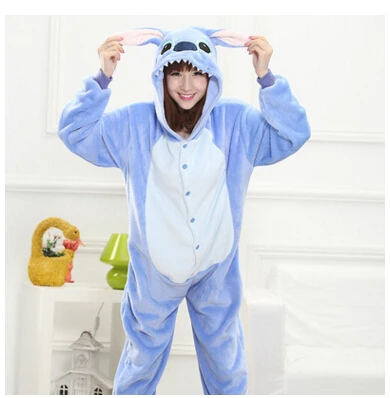 

All in One Flannel Anime Pijama Cartoon Cosplay Warm Easy for Bathroom Adult Unisex Homewear Onesies Animal Pajamas Stitch