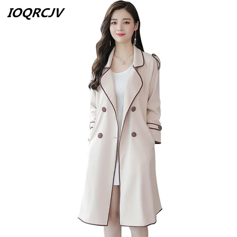 

IOQRCJV Autumn Winter Women's Casual Trench Coat Korean Long Vintage Windbreaker With Belt Waist Outerwear Loose Clothing L235