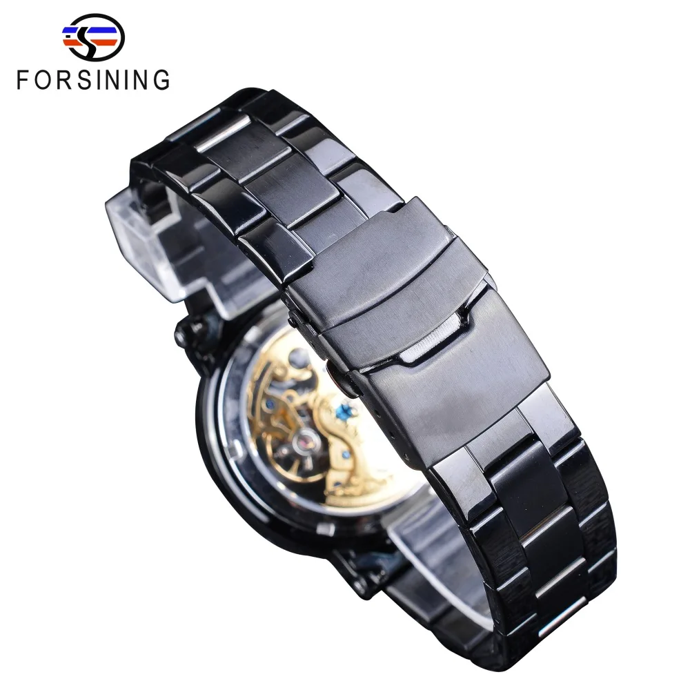 Forsining Retro Royal Flower Golden Skeleton Clock Red Black Pointers Stainless Steel Mens Automatic Watch Top Brand Luxury