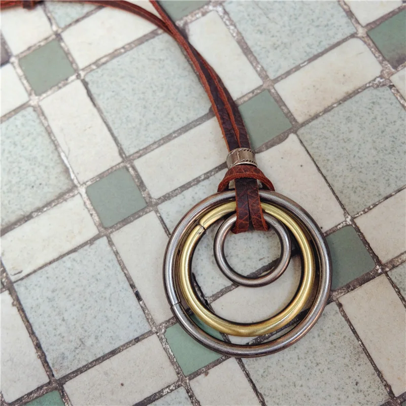 NIUYITID натуральные кожаные украшения Цепочка для воротника Ретро Три круга подвеска и ожерелье для женщин и мужчин подарок аксессуары