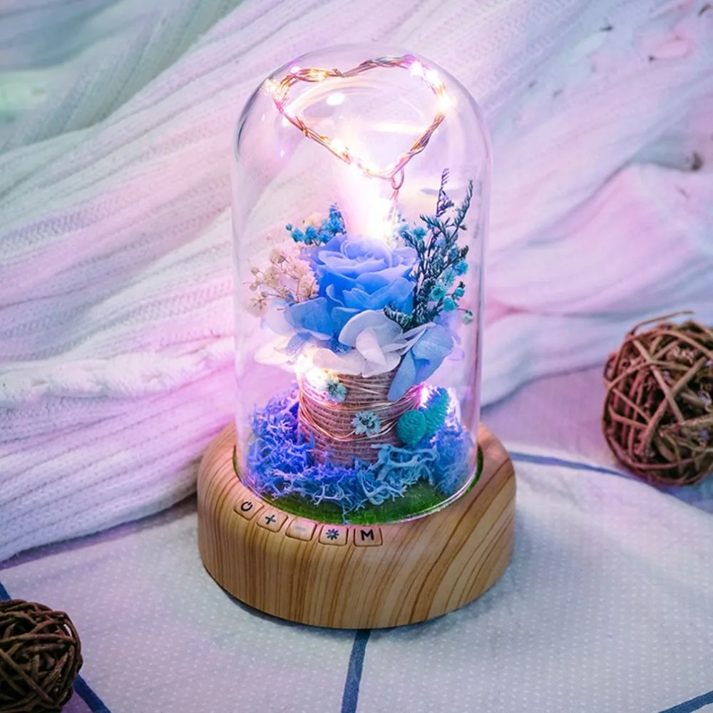 Rose Streamer Bottle Wireless Bluetooth Speaker Rechargeable LED Night Light With Flower in Glass Home Decoration Table Lamp 6
