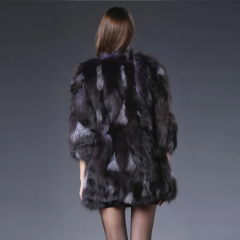 2018 Solid Thick Long Direct Selling Women Real Fur Coat New Design Genuine Fox Jacket For Fashion Sliver Slim Natural Outwear