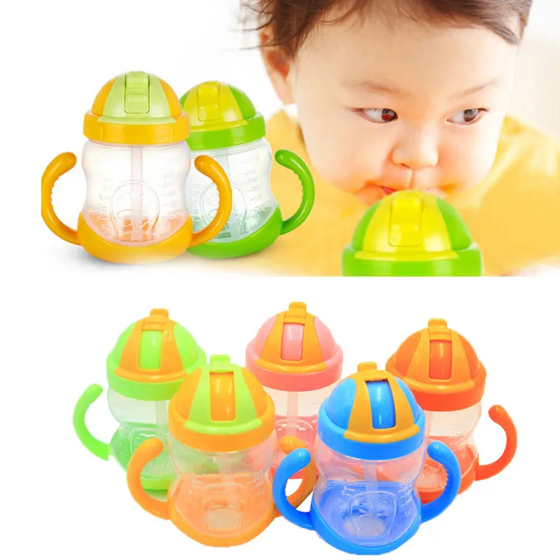 280 ml 1Pcs Baby Bottles New Double Handle Baby Trainer Cup Straw Type