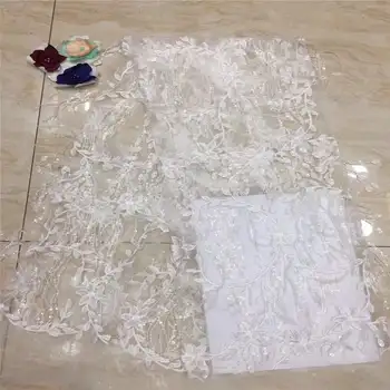 

Pearl African Lace Fabric For Women Wedding Party Dress 2019 New 5Yards Sequins French Nigeria Lace Fabric