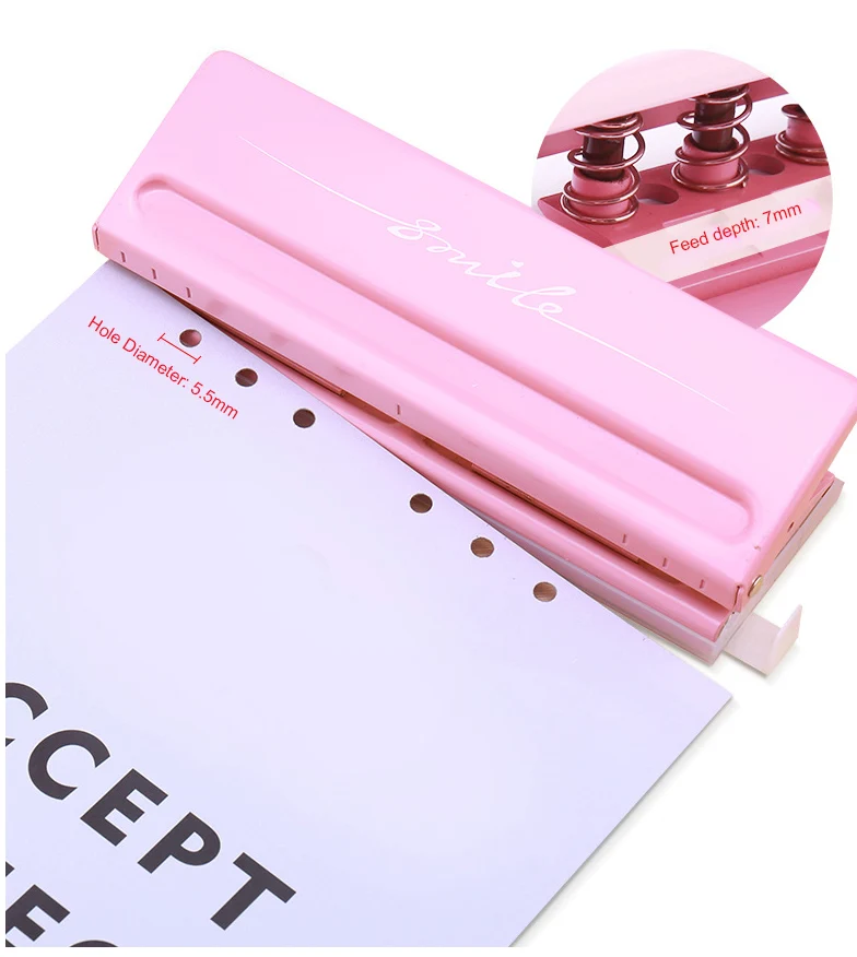 Металлический 6 дырокол, Розовый Крафт, дырокол, резак для бумаги, регулируемый DIY A4 A5 A6, дырокол для скрапбукинга, канцелярские принадлежности