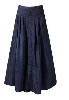 Юбки для женщин и девочек летняя новая стильная юбка длинная Плиссированная юбка джинсовая юбка с высокой талией и разрезом - Цвет: 1