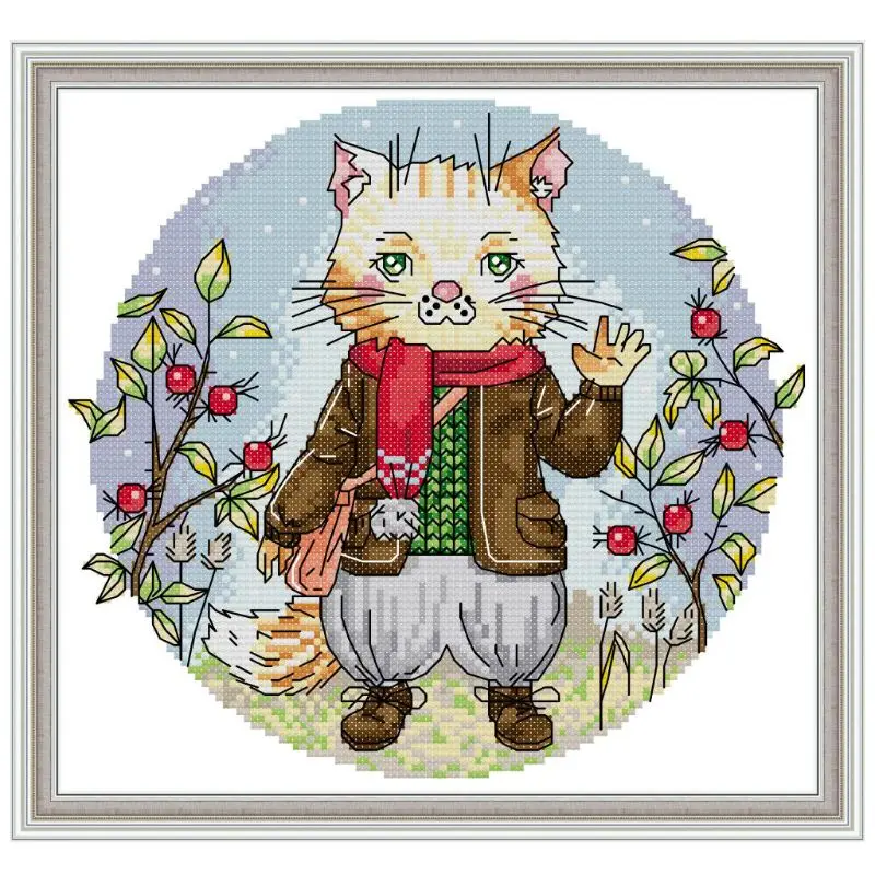 

Mr. Cat DIY Handmade Needlework Counted 14CT Printed Cross Stitch Embroidery Kit Set Home Decoration