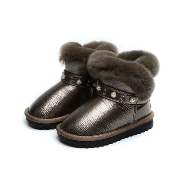 

KIDS 2018 Toddler Cotton Child Brand Baby Girl Fashion Real Leather Boot Kid Black Fur Warm Snow Plush Ankle Boot Kids Boots