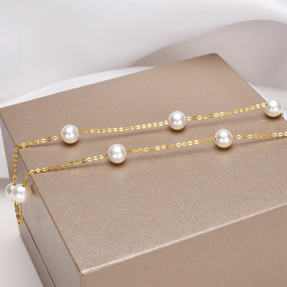 ys] 18k Gold 5-5.5mm White Pearl Necklace China Freshwater Pearl 