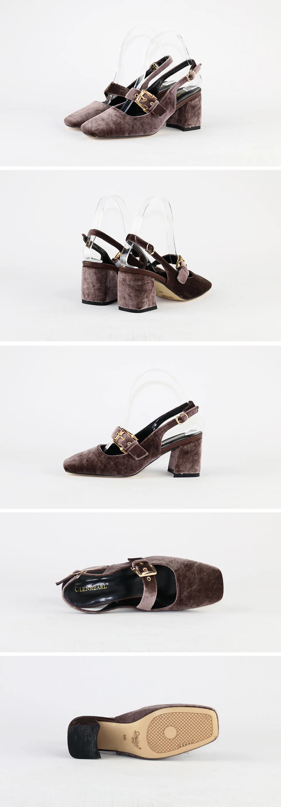 Туфли на толстом каблуке в стиле ретро; женские туфли-лодочки; туфли из флока квадратном каблуке с ремешком на пятке; женские свадебные туфли с круглым носком и пряжкой