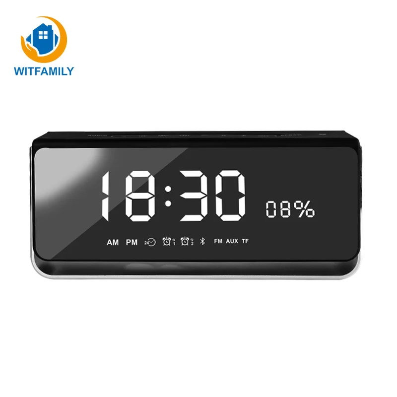 

LED Mirror Alarm Clock Bluetooth Speaker FM Radio Digital Snooze Temperature Display Electronic Clock Night Light Desktop Clock