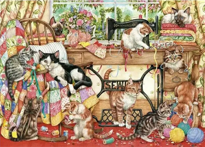 Diamond Painting Cat Sewing Machine Crystal Embroidery 5d Diy Full Diamond Painting Cat Sewing Machine Crystal Embroidery 5d Diy Full