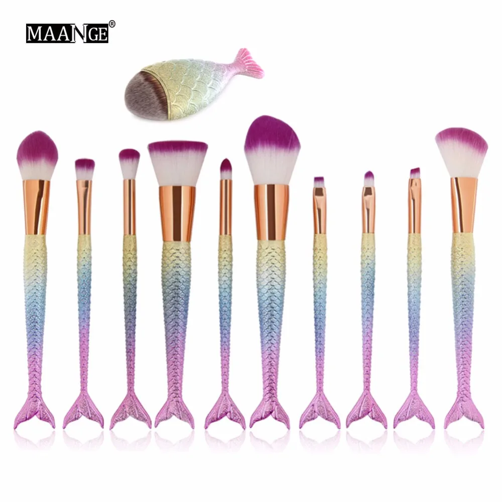 

10-11 Pcs/pack Makeup Brushes Set Power Foundation Blending Eye Shadow Contour Blush Face Beauty Mermaid Make Up Brush Tool Kit