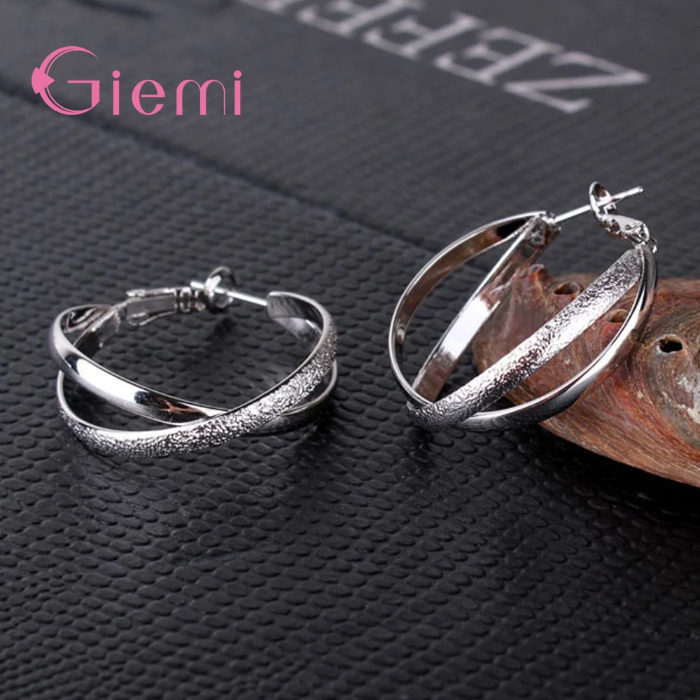 Классический стиль три цвета два круглых круга состав Серьги Кольца для женщин девочек 925 пробы серебряные ювелирные изделия подарок
