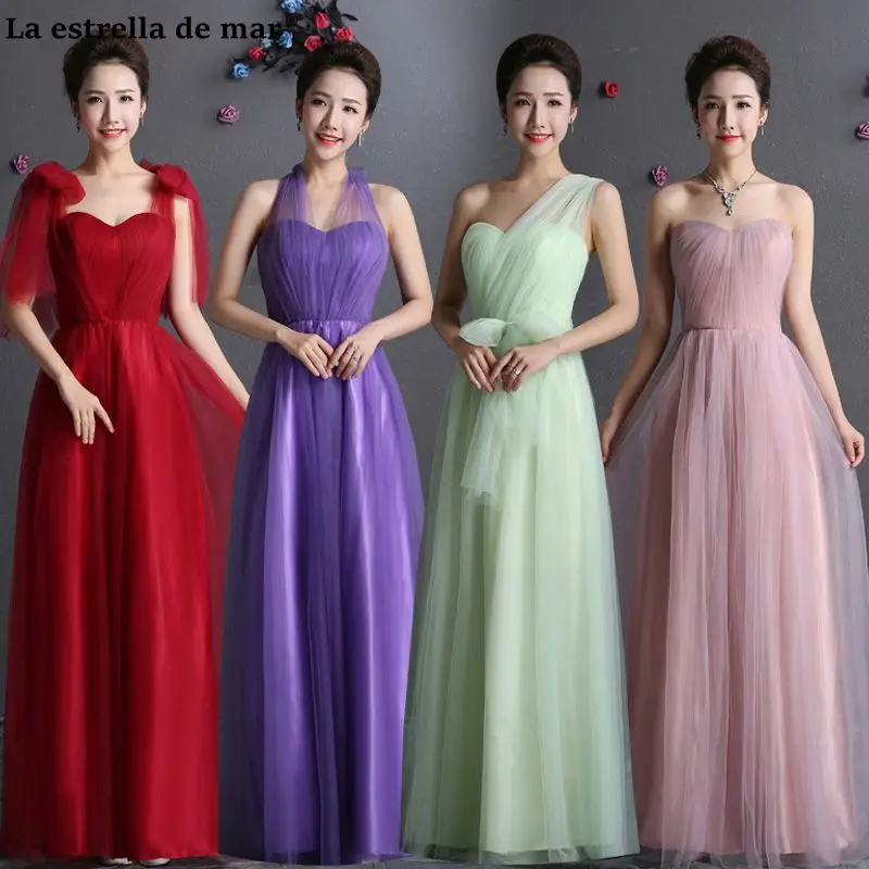 

robe demoiselle d'honneur pour femme 2019 new tulle a line mint green burgundy blush pink convertible bridesmaid dress long