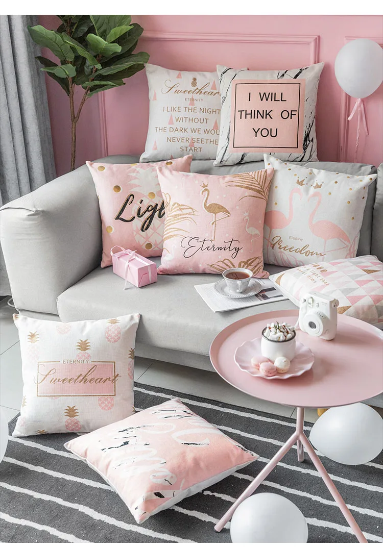 Летняя декоративная наволочка для подушки, розовый треугольник, ананас, фламинго, геометрический чехол для подушки, чехол для подушки, домашний декор 45*45 см